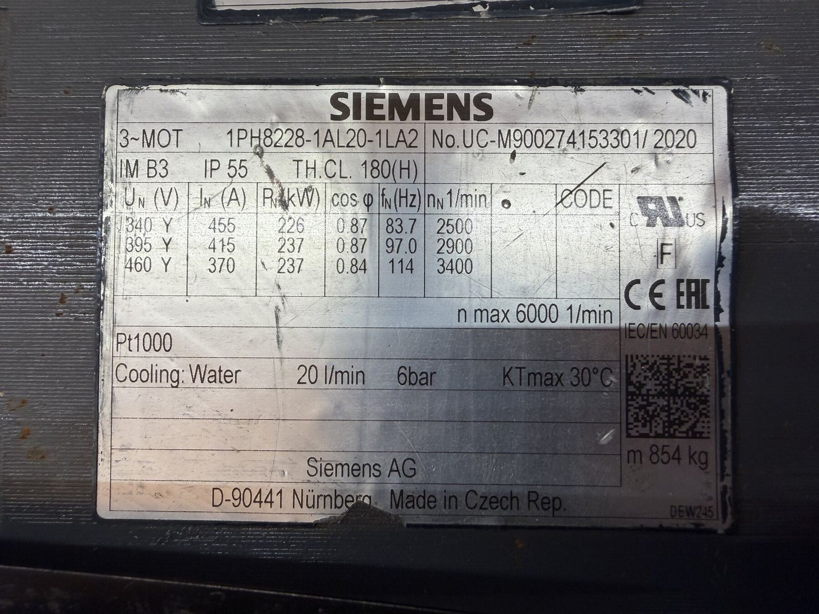 Siemens 1PH8228 226/237 kW water-cooled main-drive / spindle motor thumbnail 11