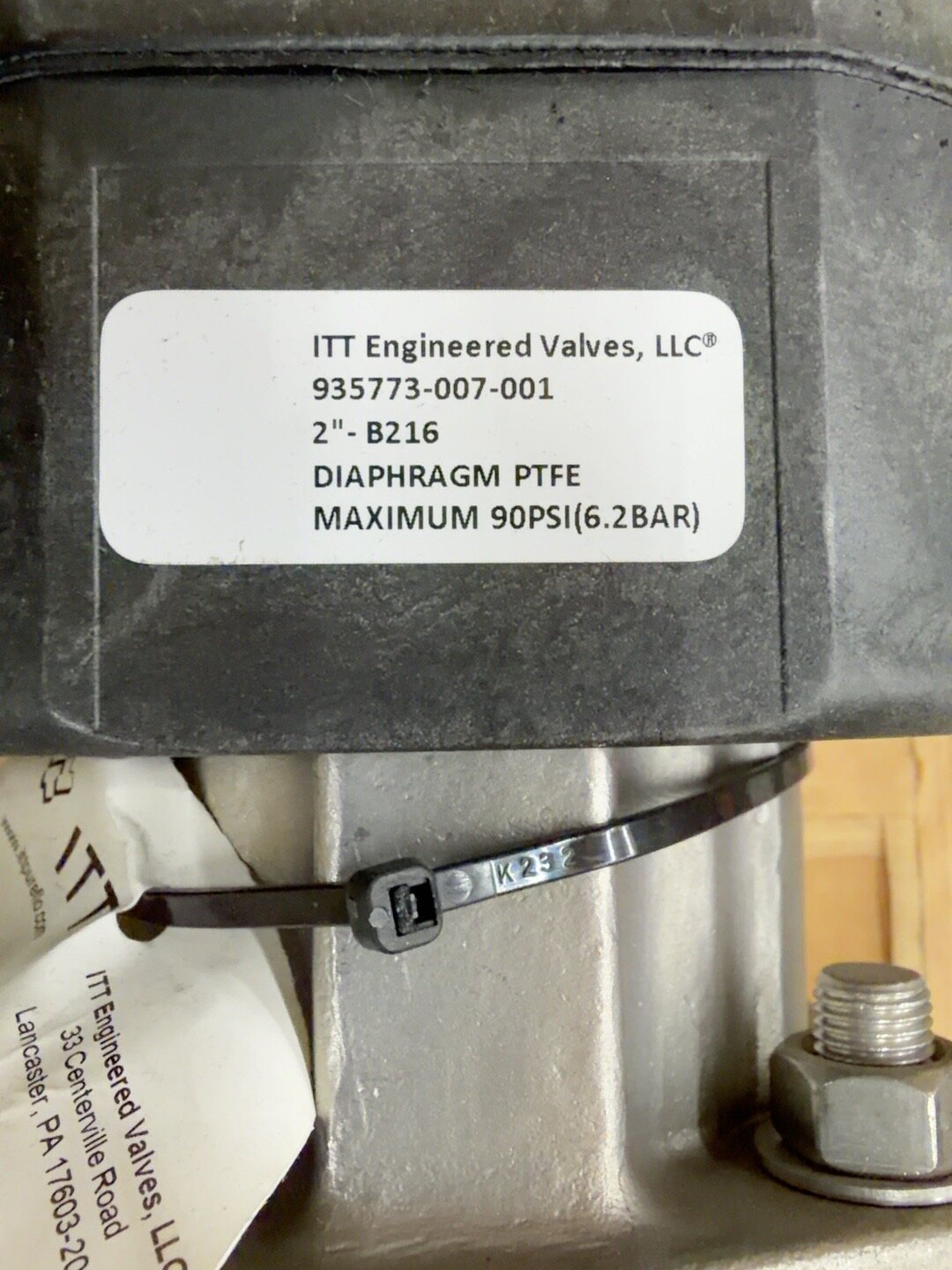 ITT Engineered Valves Pneumatically actuated hygienic diaphragm valve, 2 in Tri-Clamp
