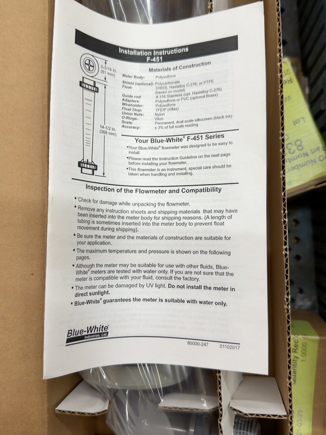 Blue-White Industries, Ltd. Polysulfone variable-area flowmeter, 3-30 GPM, 1 in elbow, shielded thumbnail 3