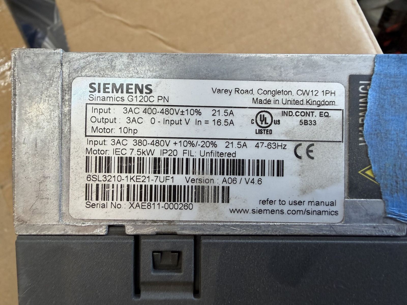 Siemens SINAMICS G120C PN variable frequency drive — 7.5 kW / 10 hp thumbnail 2