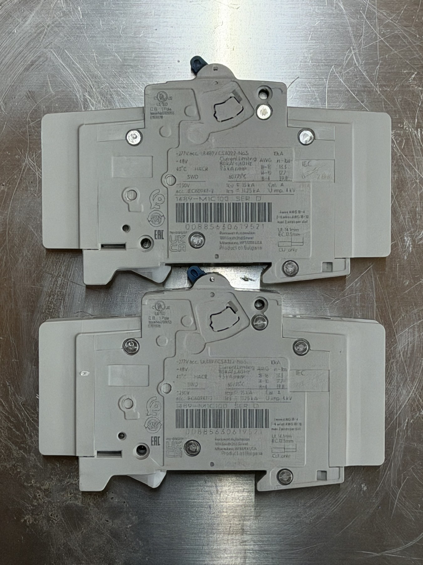 Allen-Bradley Three-Breaker Lot: 2x 1489-M1C100 + 1x 1492-D1C160