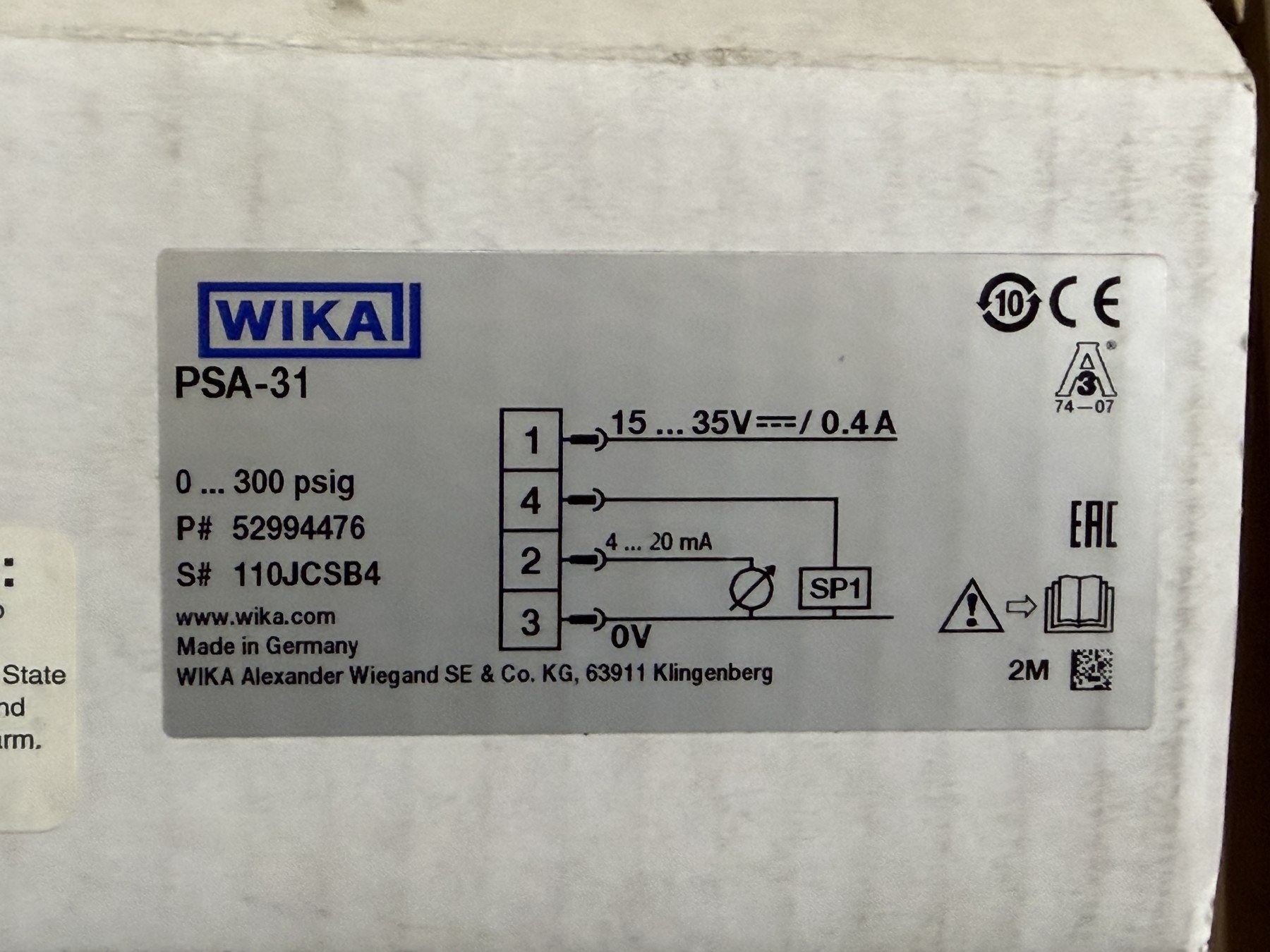 WIKA PSA-31 Pressure Switch / Transmitter, 0–300 psig, 1-1/2-inch TC thumbnail 4