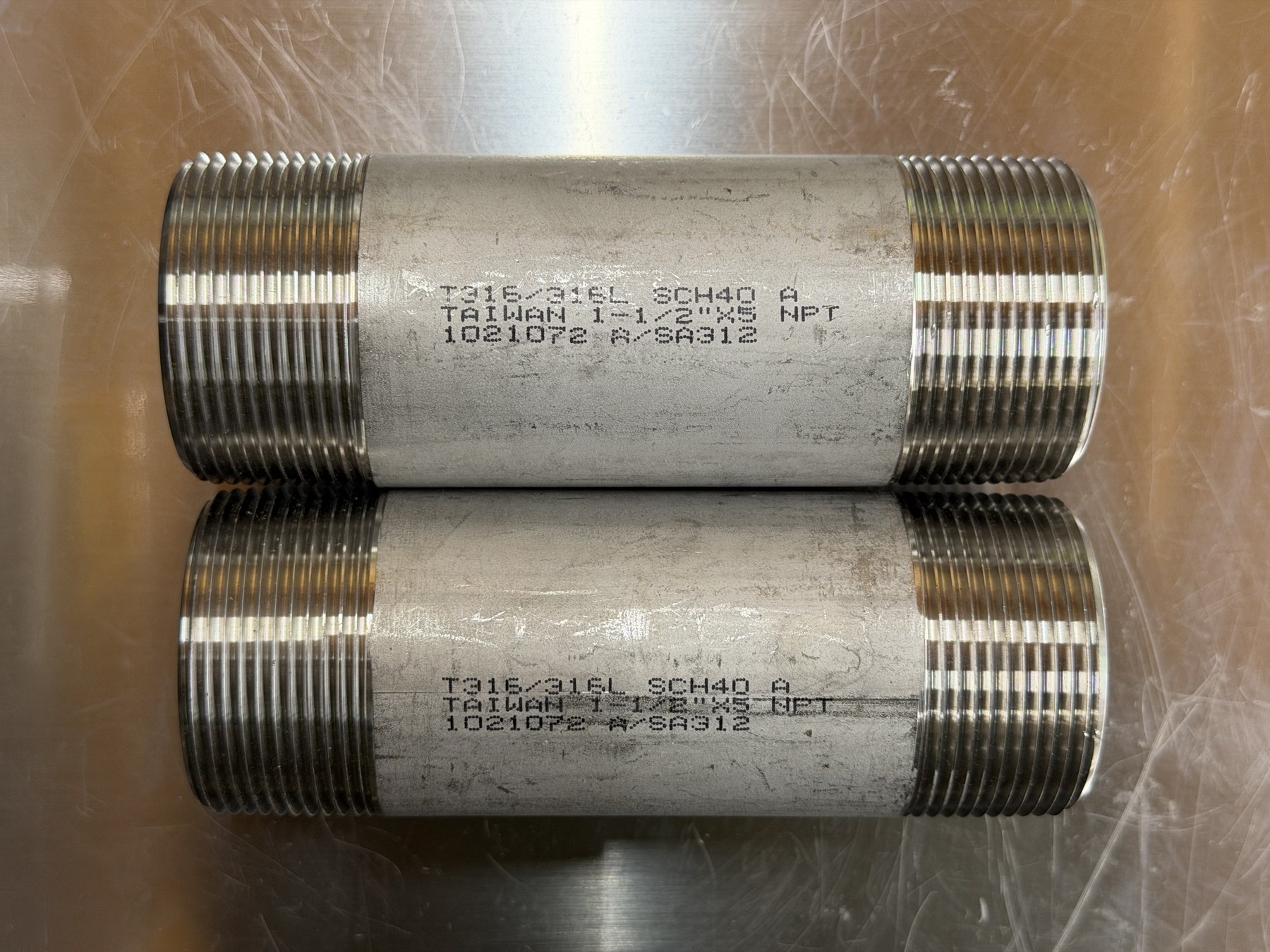 316 Stainless Sch 40 Pipe Nipple Lot: 2x 1-1/4” x 6" + 2x 1-1/2" x 5" NPT A312 NEW thumbnail 2