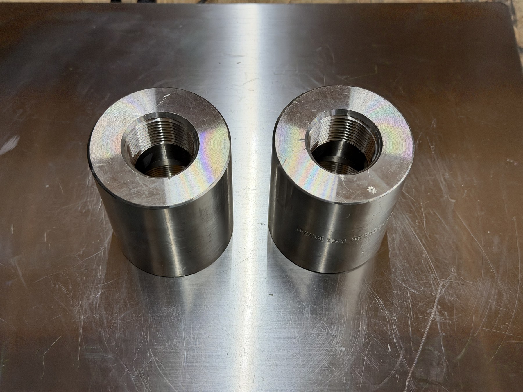 1-1/2 x 1-inch 316/316L Stainless Class 3000 Threaded Reducing Couplings — Lot of 2